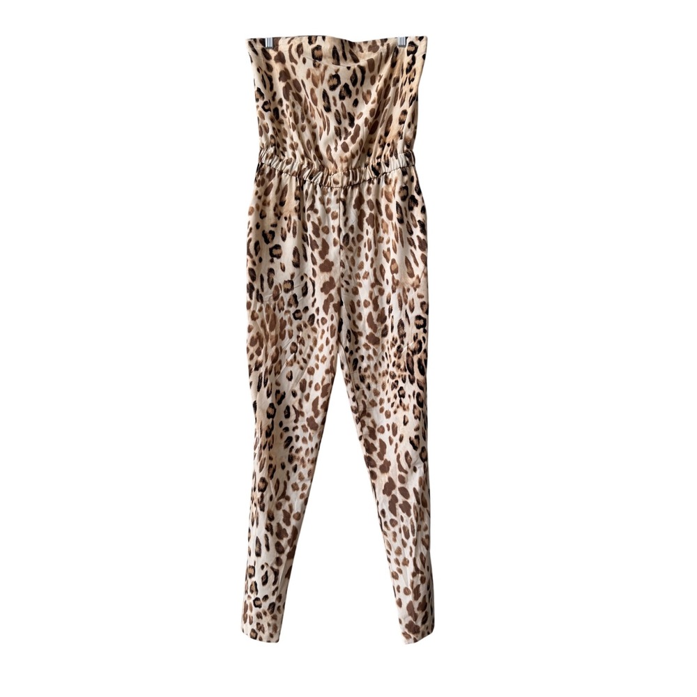 WAYF Women's Strapless Leopard Print Jumpsuit Elastic Waist Made in‎ USA Size S - Picture 3 of 6